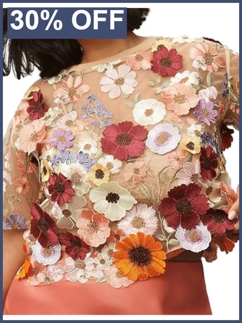 Women's Embroidered Top 3D Floral Sheer Lace Shirt